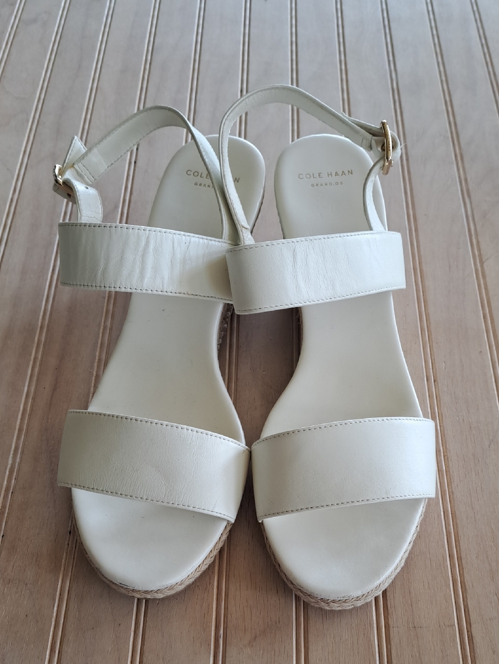 Cole Haan Cloudfeel Espadrille Wedge Heel Sandals Winter White Classy Elegant